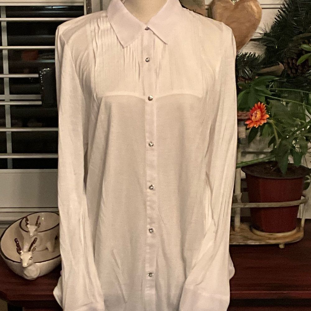 INC ivory Blouse NWT Sparkly Button Down XL - Picture 1 of 7